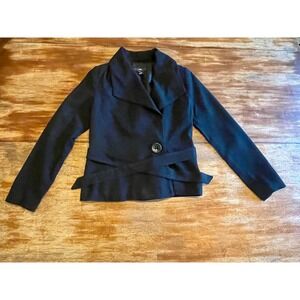 H&M Black Belted Wrap Blazer Jacket Wide Lapel Single Button Size 4 US 34 EUR